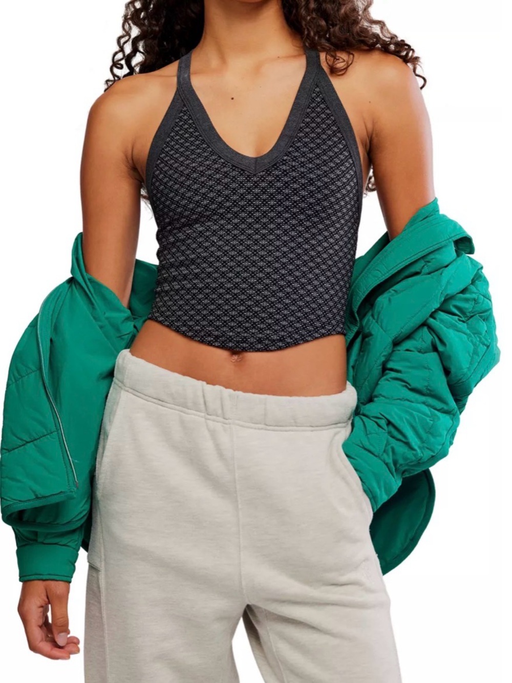 FP Movement by Free People Jacquard Racerback Crop Cami in Black Holiday NWT - Picture 5 of 13